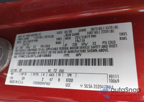 2020 Ford Escape Titanium from USA, damaged, VIN 1FMCU9J97LUB10880